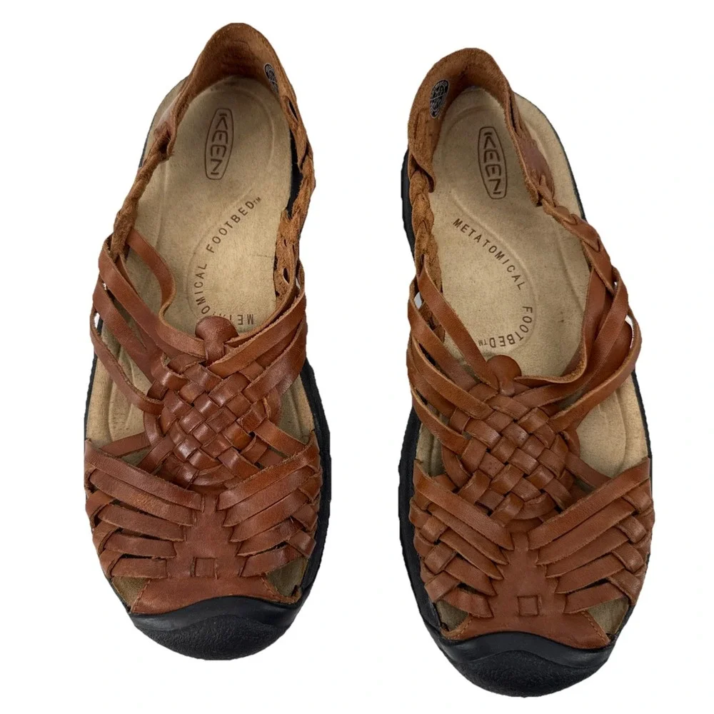 KEEN Fisherman Sandals Women 8 Brown Leather Woven Closed Toe Outdoor Comfort